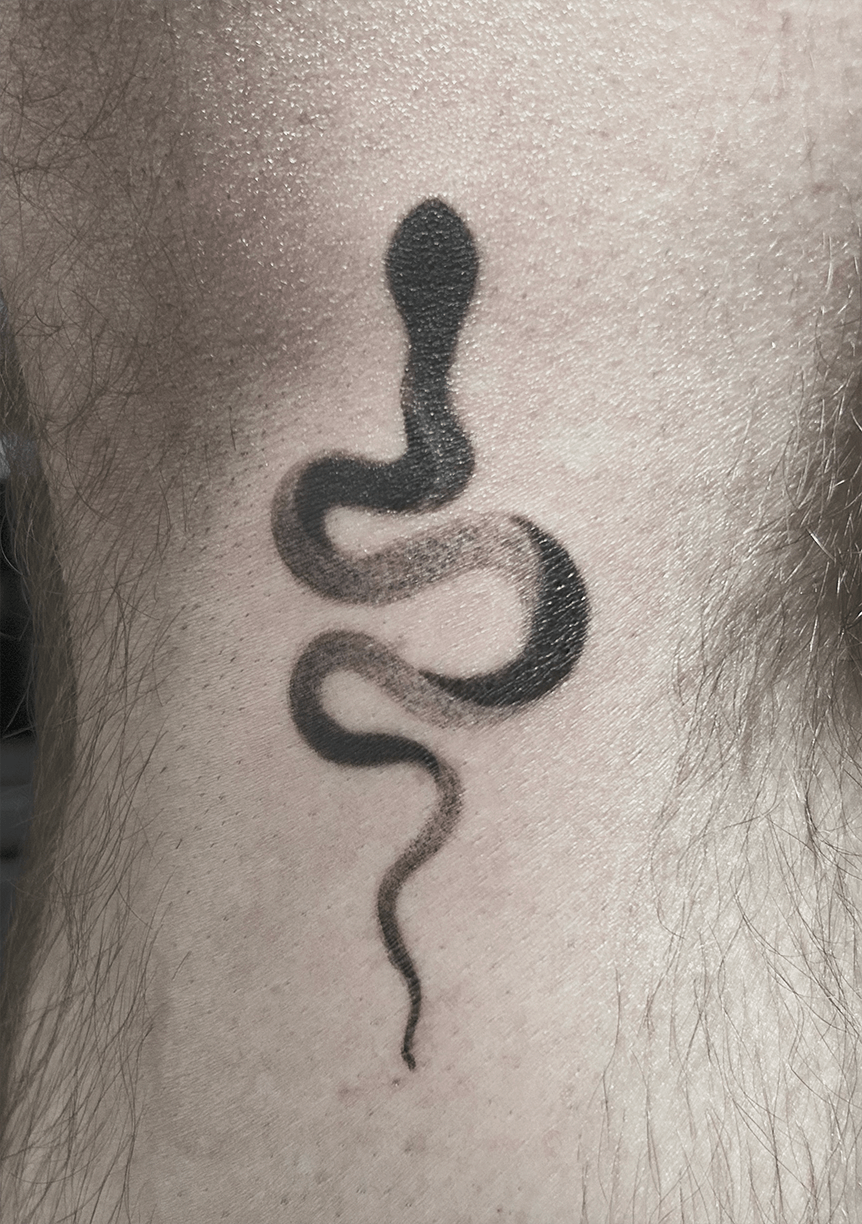 Black and gray stippled snake tattoo
